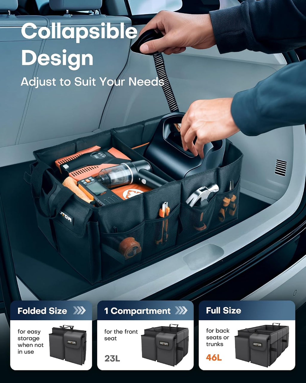 HOTOR Foldable Car Boot & Trunk Organizer | SUV & Sedan Storage