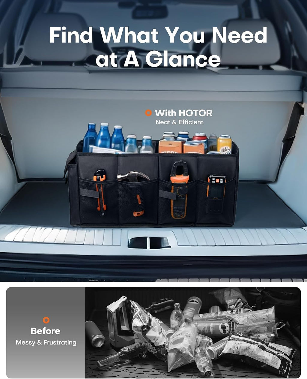 HOTOR Foldable Car Boot & Trunk Organizer | SUV & Sedan Storage
