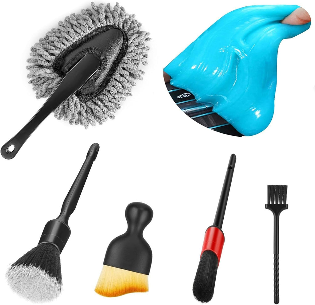 7-Piece Car Interior Detailing Kit with Duster, Brushes & 2 Gels