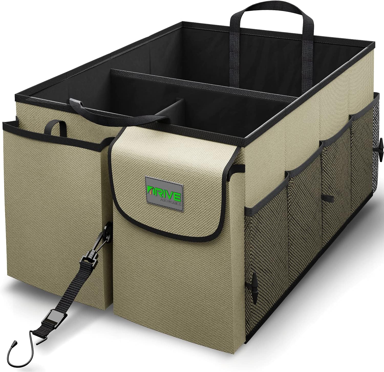 Collapsible Multi-Compartment Car Trunk Organizer with Adjustable Straps for SUV and Truck Storage