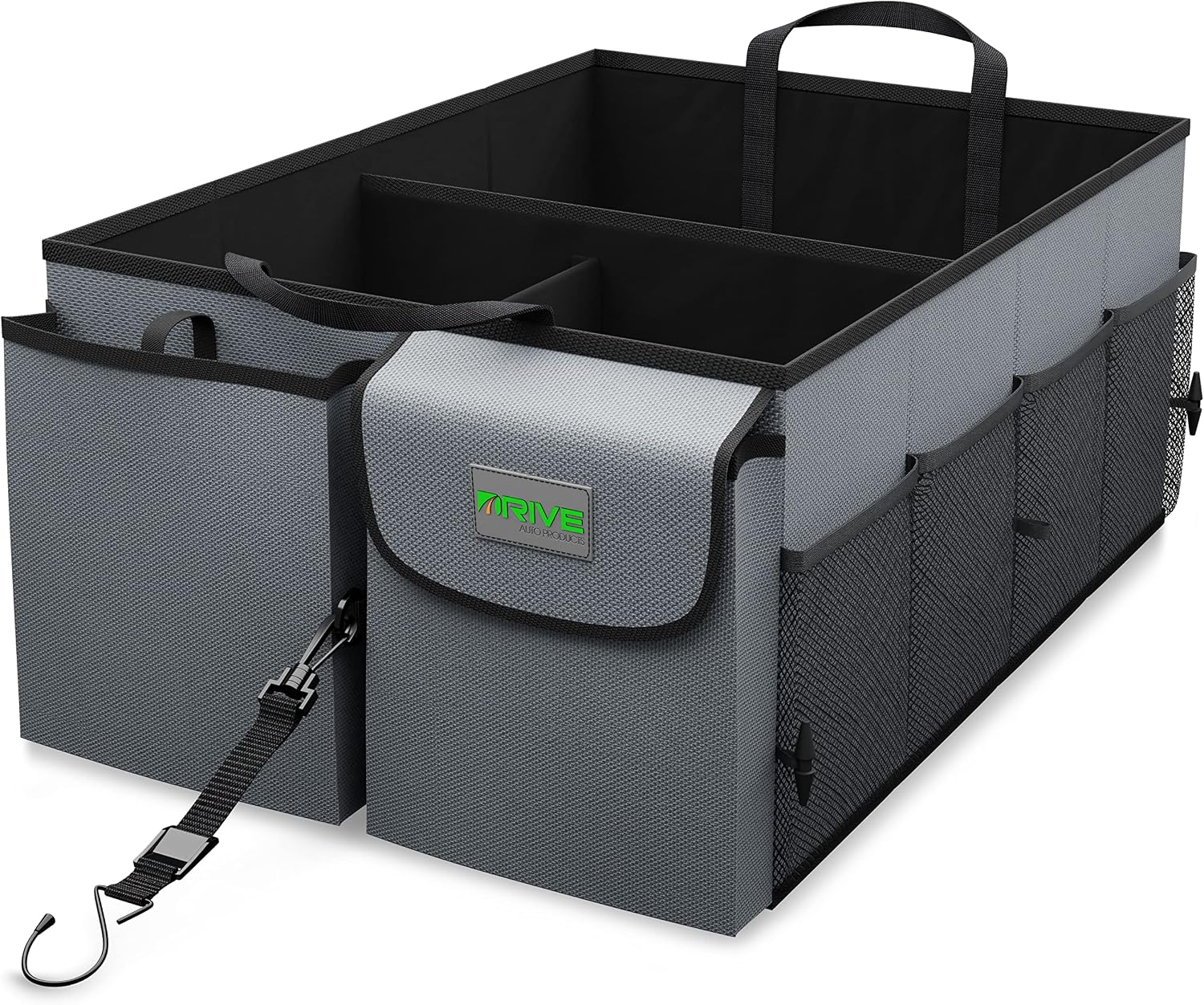 Collapsible Multi-Compartment Car Trunk Organizer with Adjustable Straps for SUV and Truck Storage