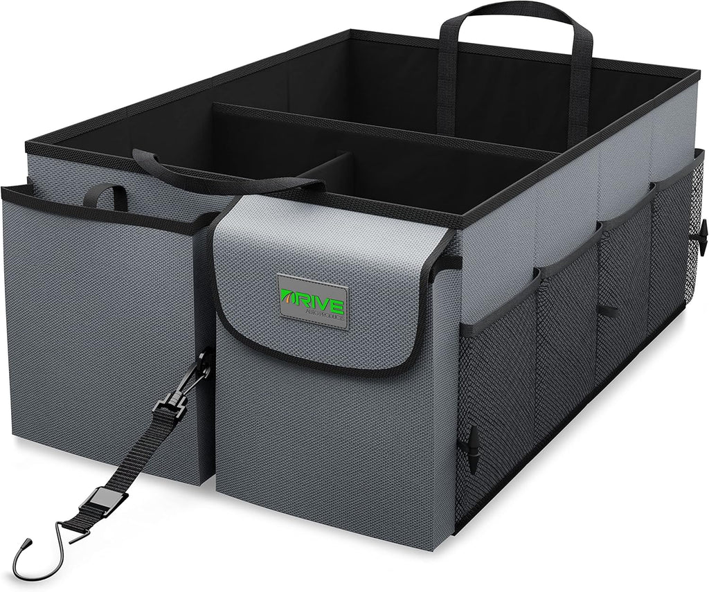 Collapsible Multi-Compartment Car Trunk Organizer with Adjustable Straps for SUV and Truck Storage