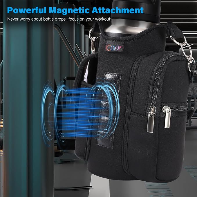 icolor Magnetic Gym Bottle Bag – Pure Black — product view 2