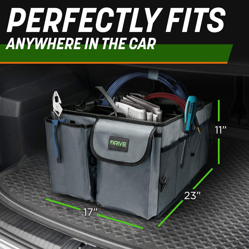Collapsible Multi-Compartment Car Trunk Organizer with Adjustable Straps for SUV and Truck Storage