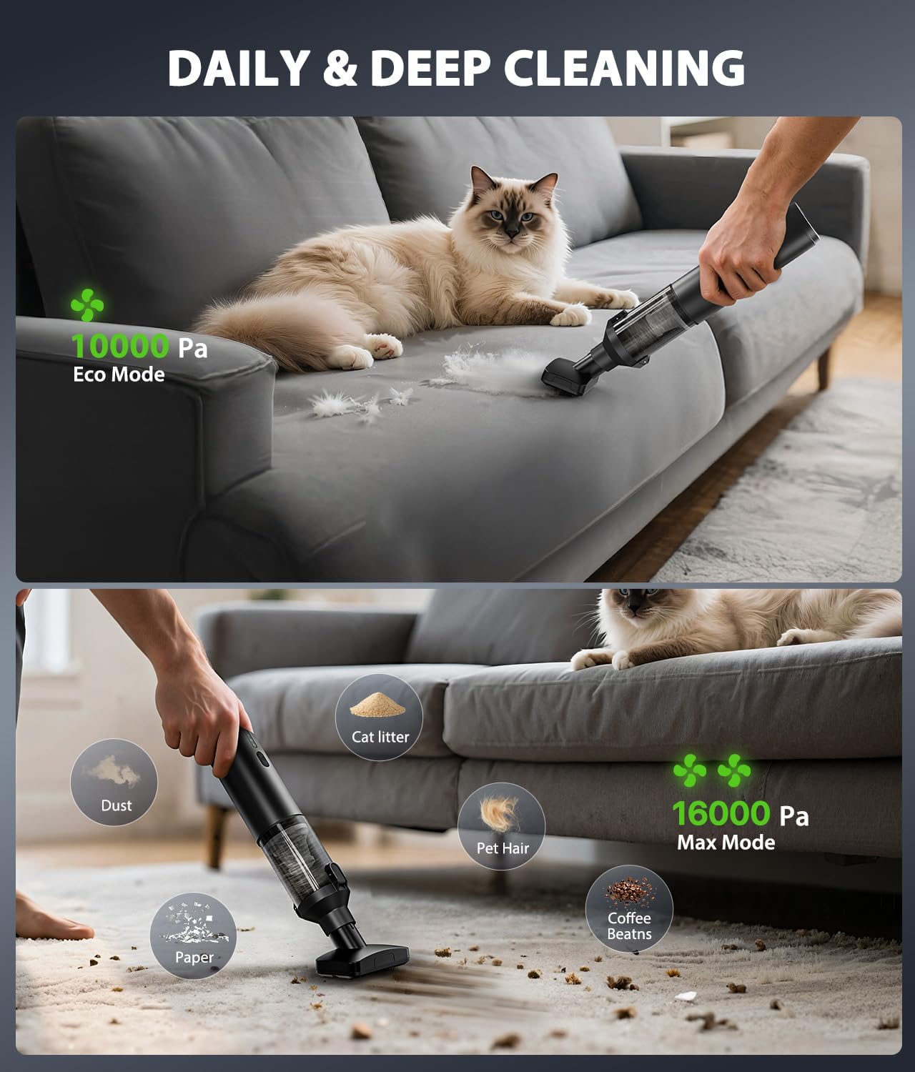 4-in-1 Cordless Handheld Vacuum Cleaner, 16800Pa Suction Power for Car and Home