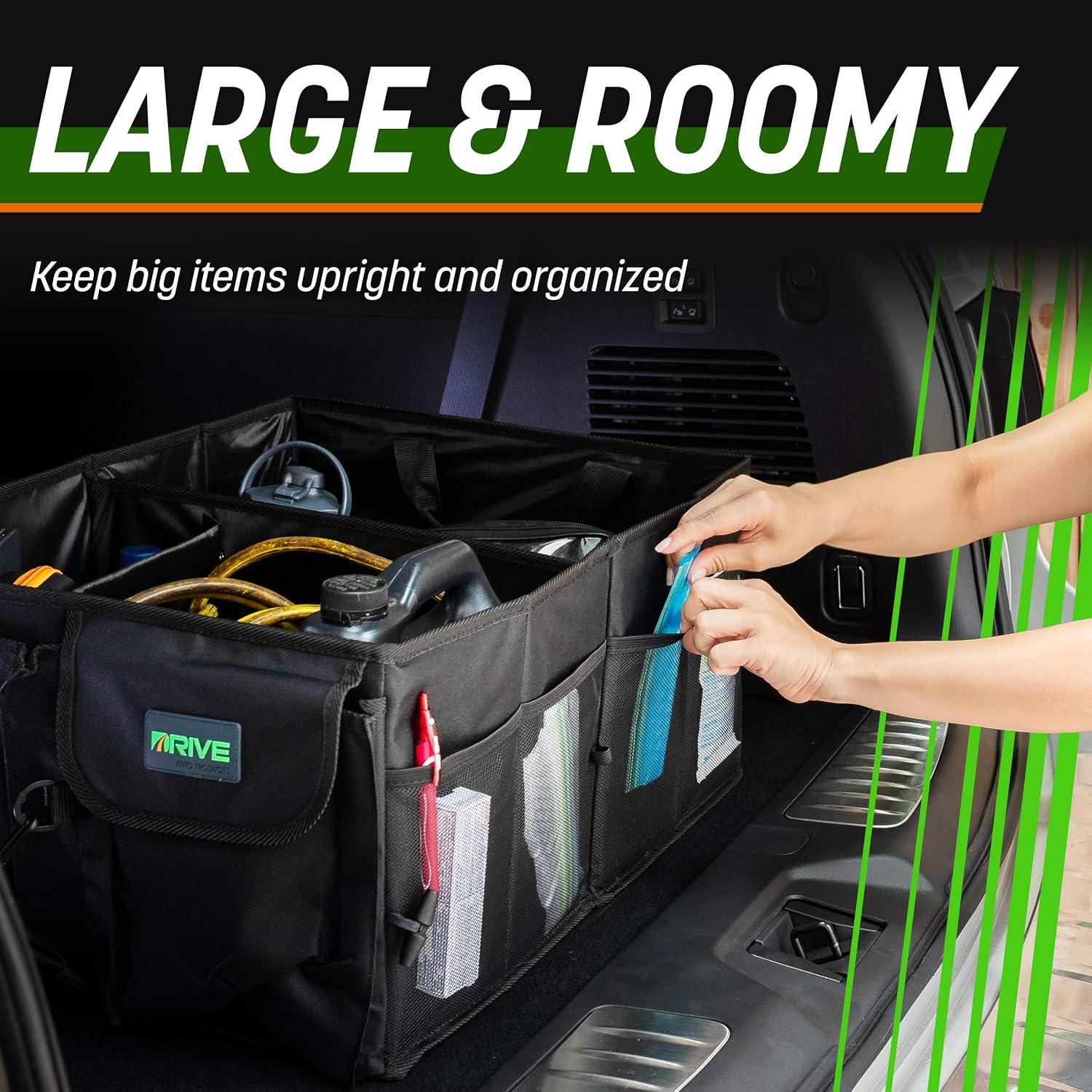 Collapsible Multi-Compartment Car Trunk Organizer with Adjustable Straps for SUV and Truck Storage