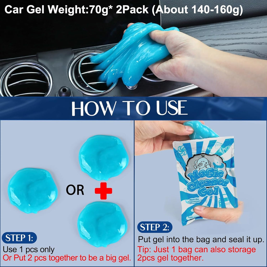 7-Piece Car Interior Detailing Kit with Duster, Brushes & 2 Gels
