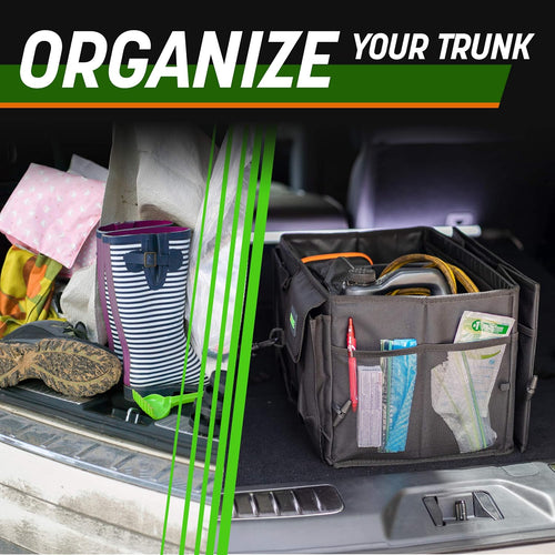 Collapsible Multi-Compartment Car Trunk Organizer with Adjustable Straps for SUV and Truck Storage