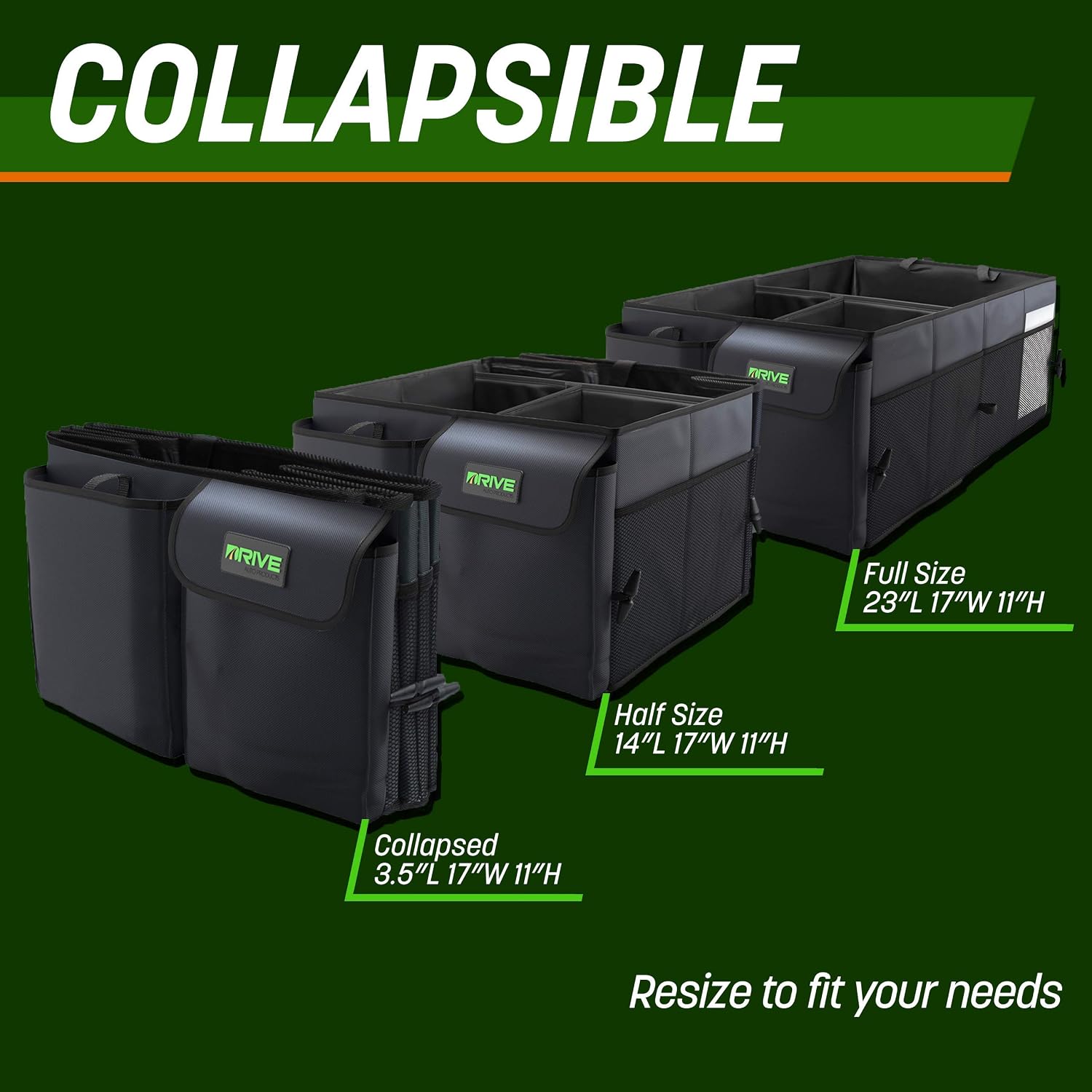 Collapsible Multi-Compartment Car Trunk Organizer with Adjustable Straps for SUV and Truck Storage
