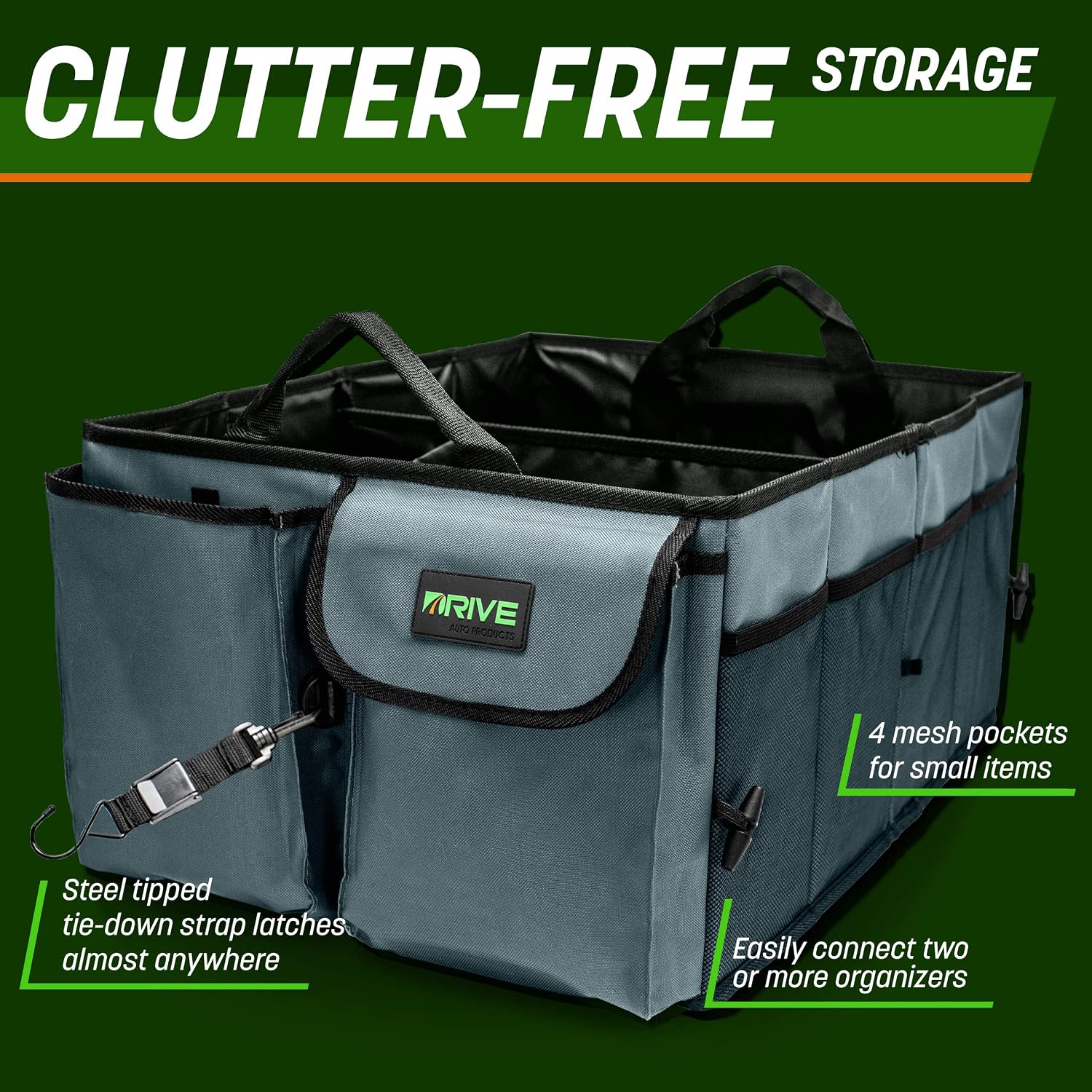 Collapsible Multi-Compartment Car Trunk Organizer with Adjustable Straps for SUV and Truck Storage