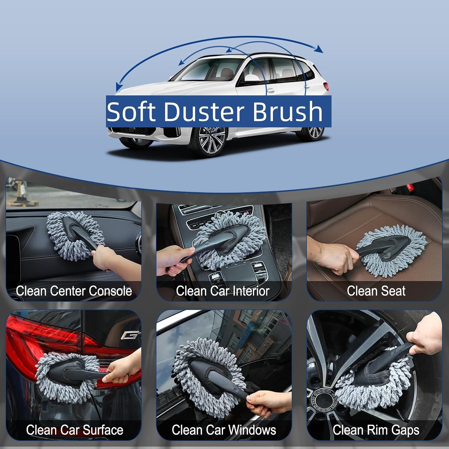 7-Piece Car Interior Detailing Kit with Duster, Brushes & 2 Gels