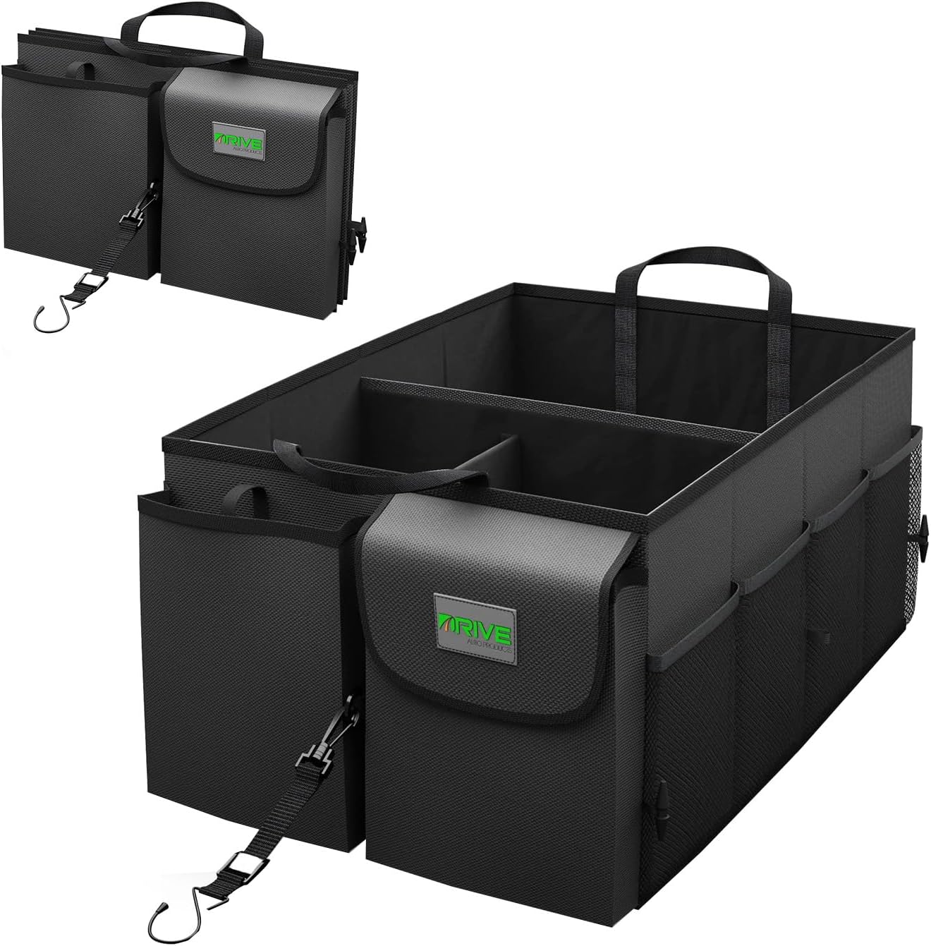 Collapsible Multi-Compartment Car Trunk Organizer with Adjustable Straps for SUV and Truck Storage