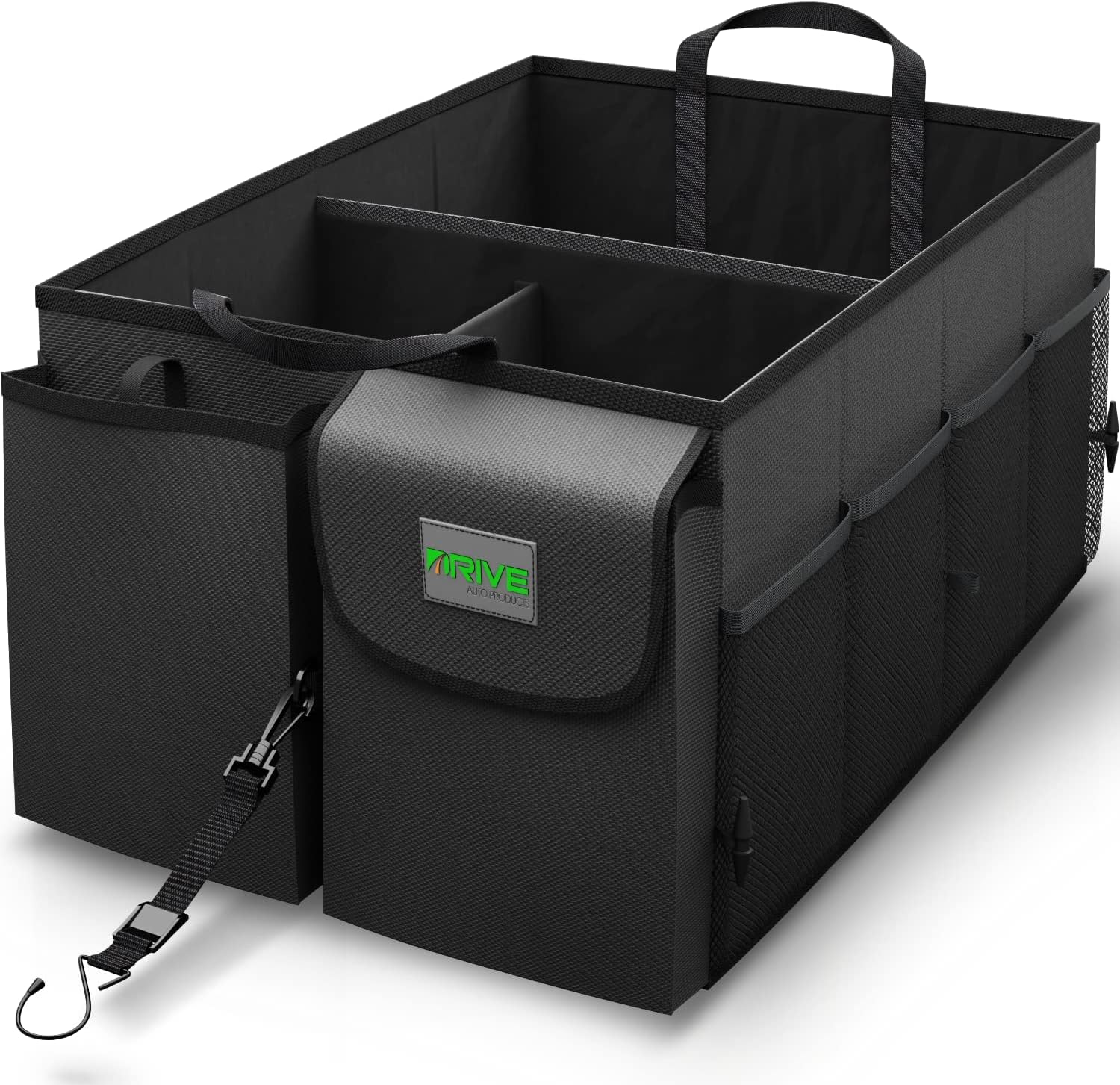 Collapsible Multi-Compartment Car Trunk Organizer with Adjustable Straps for SUV and Truck Storage